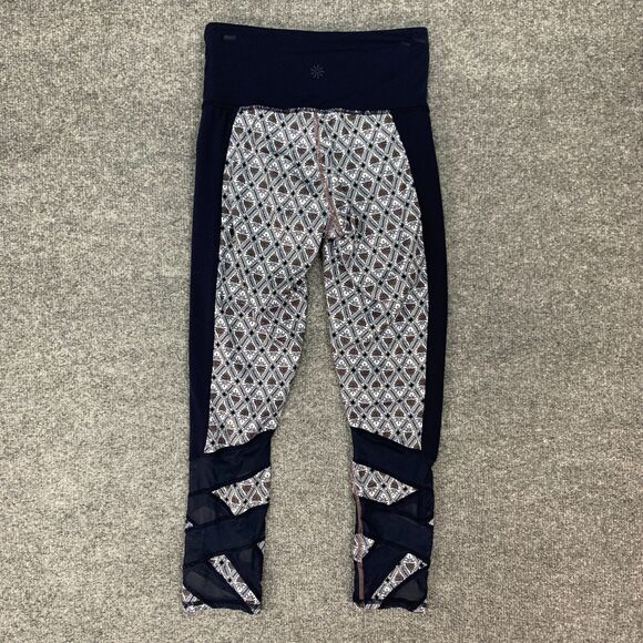 Athleta Print Mantra Capri Legging Womens XXS 2XS Navy Multi Criss Cross Mesh - Picture 8 of 15